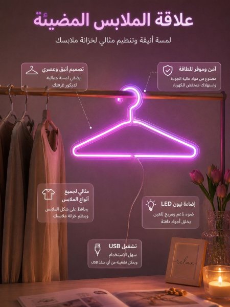 علاقة ملابس مضيئة USB